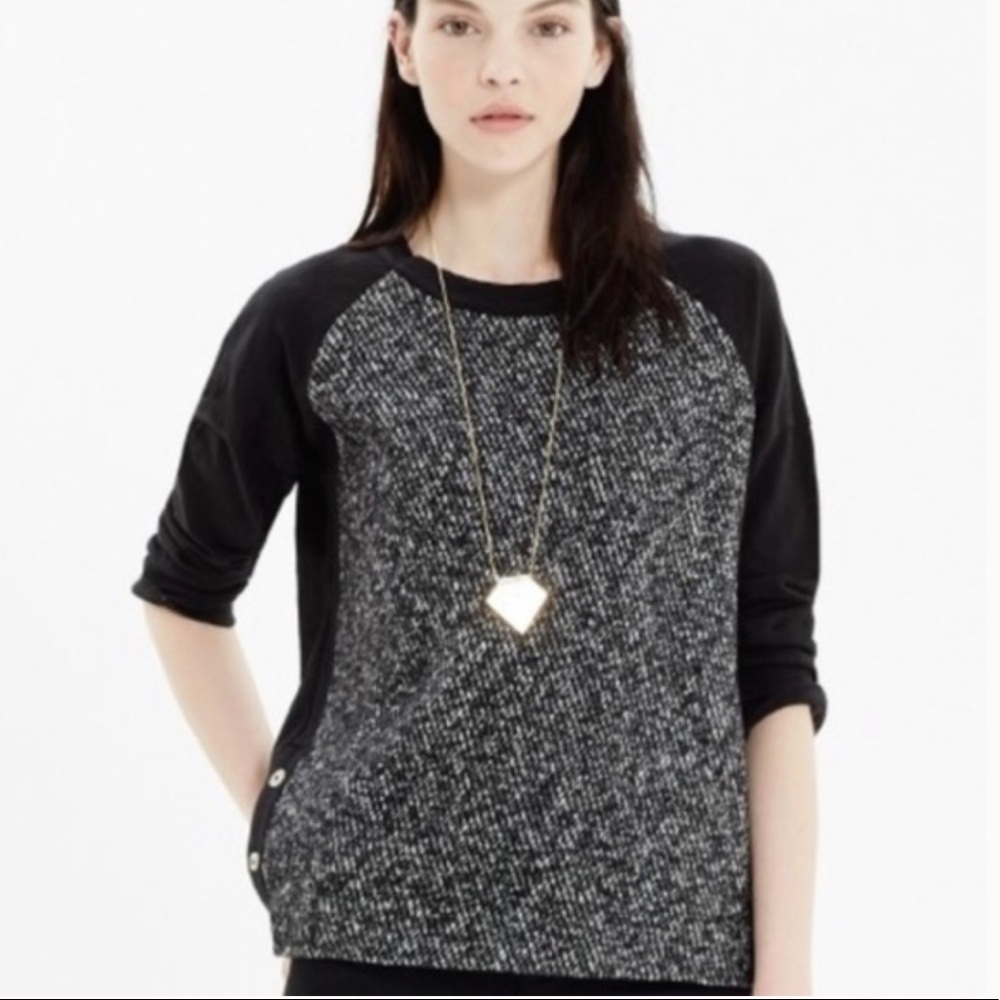 Madewell Raglan Tweed Front Wool Blend Sweater